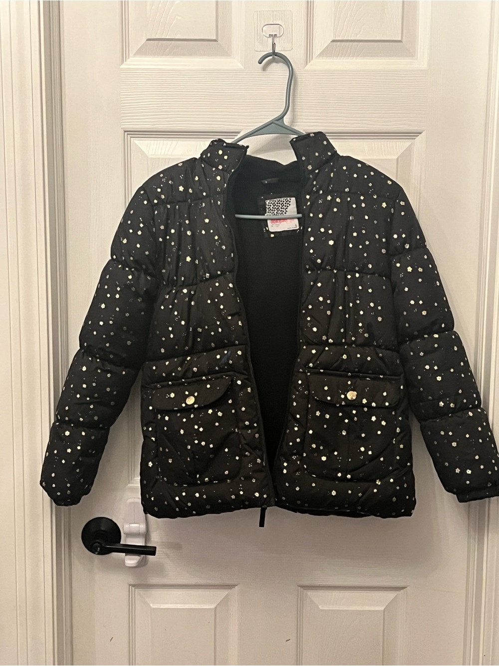 Kids Black Puffer Jacket with Gold Dot Print